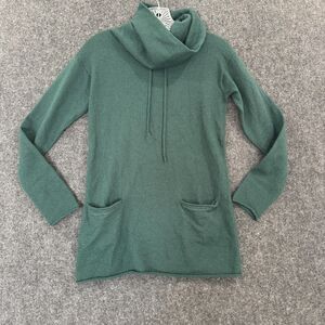 Cynthia Rowley Sweater Womens Small Green 100% Merino Wool Cowl Neck Tunic Knit